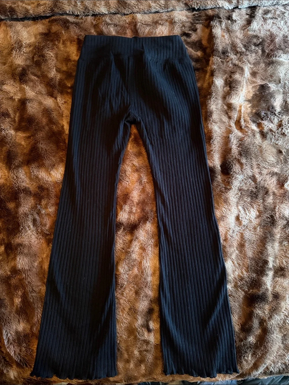 Girls Justice Black Ribbed Flared Lounge Pants- Size 5/6